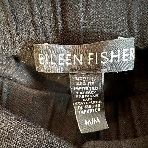 Eileen Fisher Cropped Black Pants Stretch Wide Leg Tie Belt Loop Pockets Side M - Picture 3 of 7